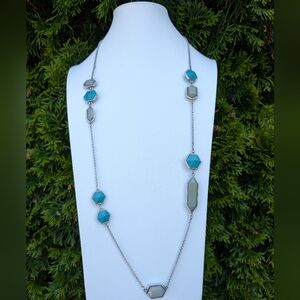 Lucky Brand Silver Tone Long Chain Faux Turquoise Necklace 36" Boho Cowgirl